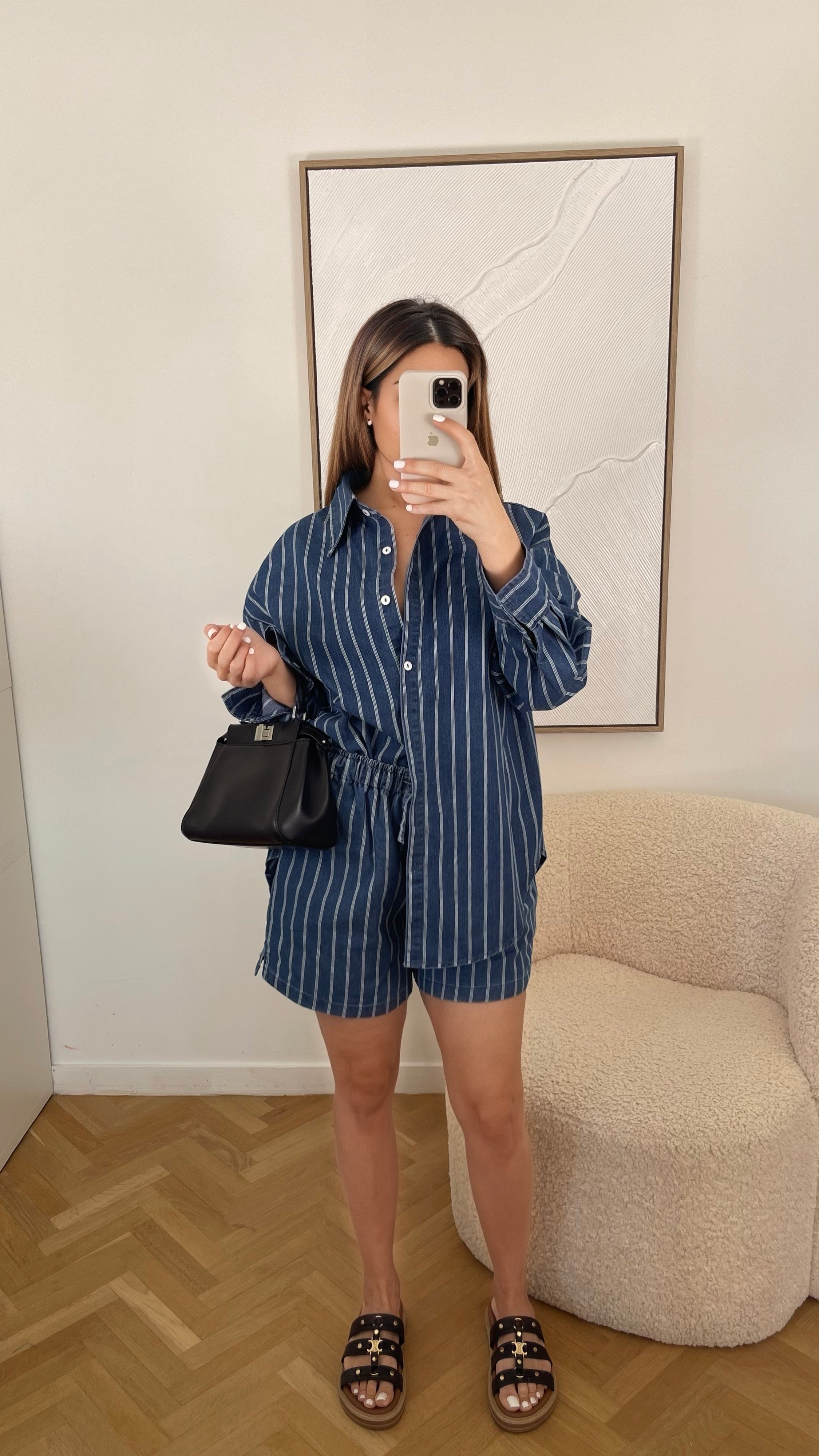 Short en jean à rayures-qualité PREMIUM