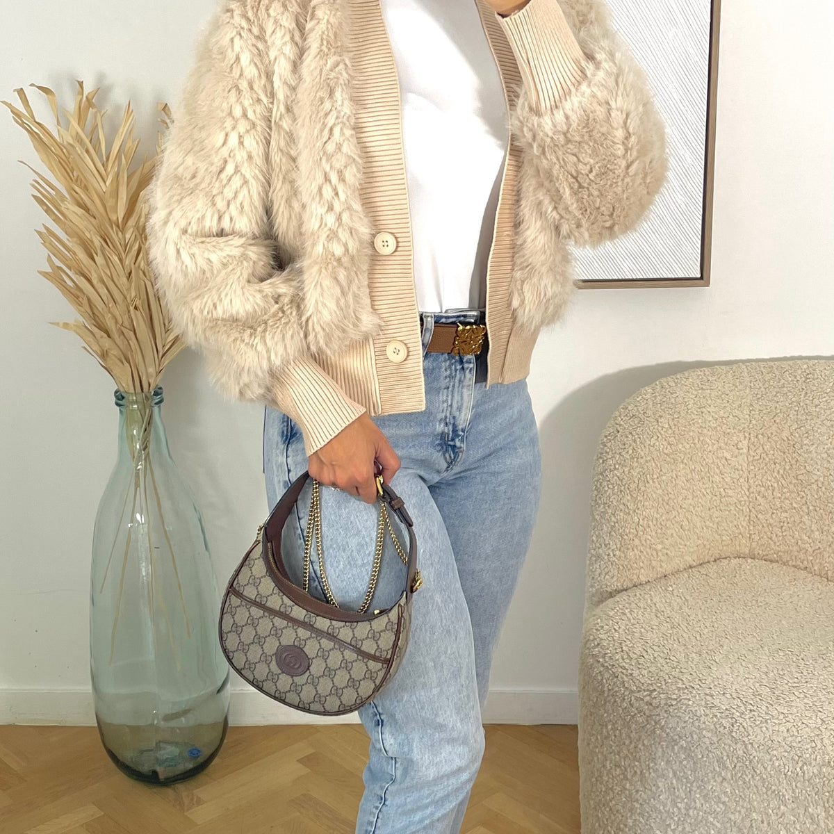 Gilet Sans Manches Fausse Fourrure Crème Satiné - New Look - Taille UK 18 - Y2K