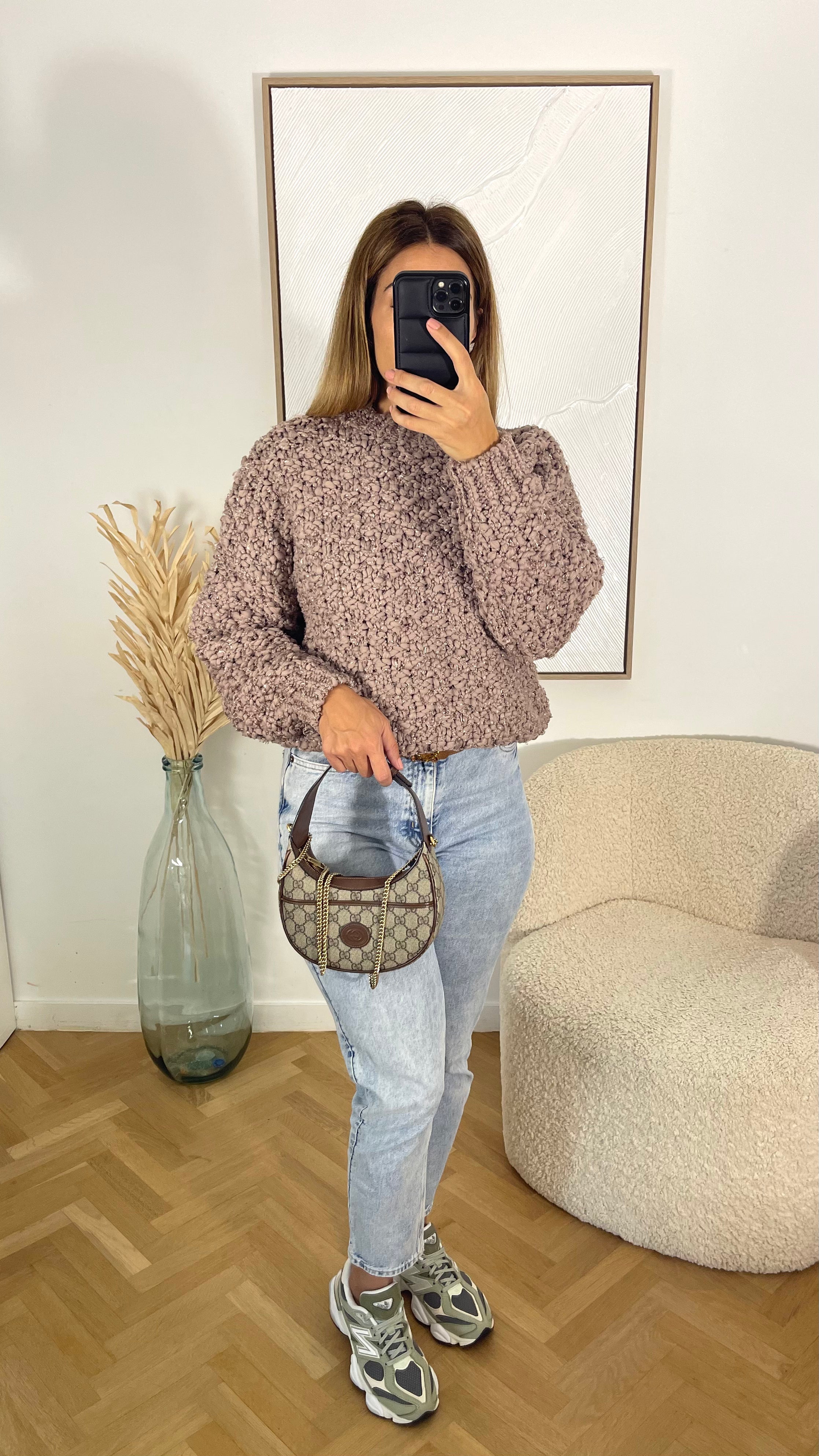 PULL GROSSE MAILLE TAUPE - PREMIUM