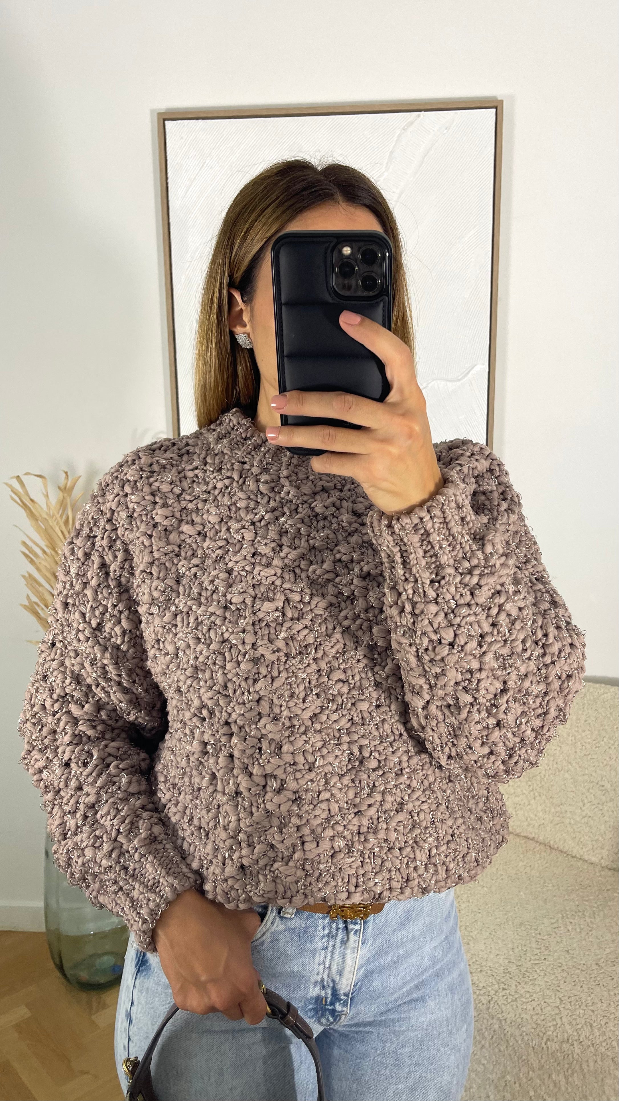 PULL GROSSE MAILLE TAUPE - PREMIUM