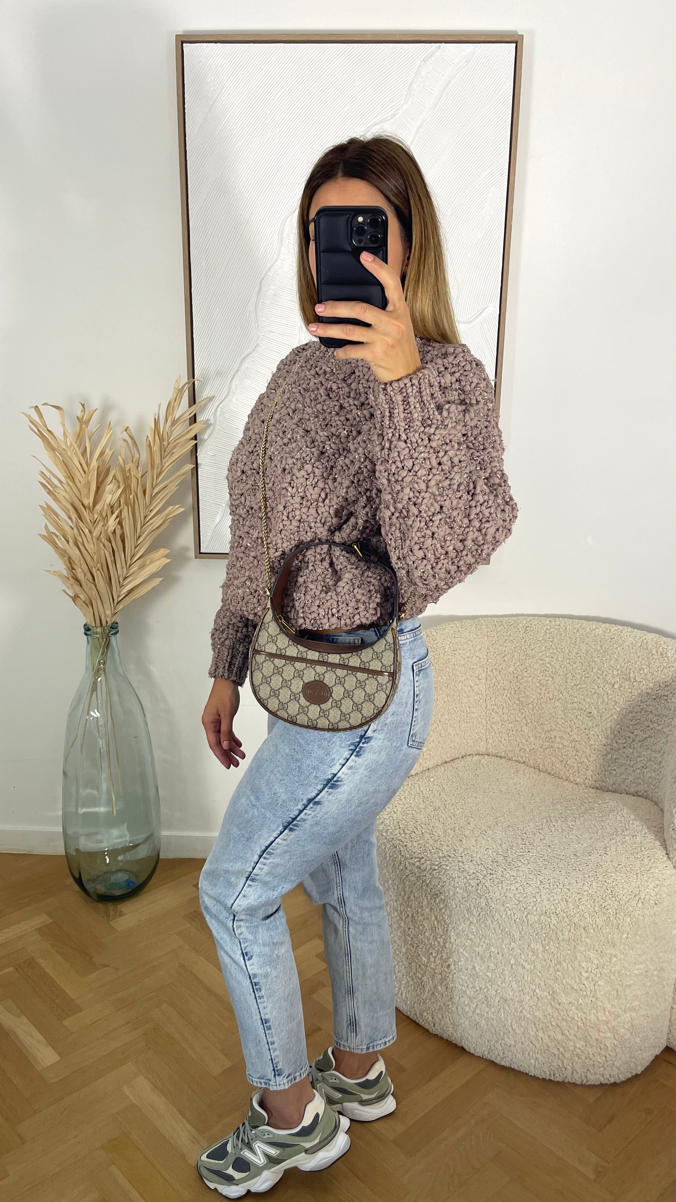 PULL GROSSE MAILLE TAUPE - PREMIUM