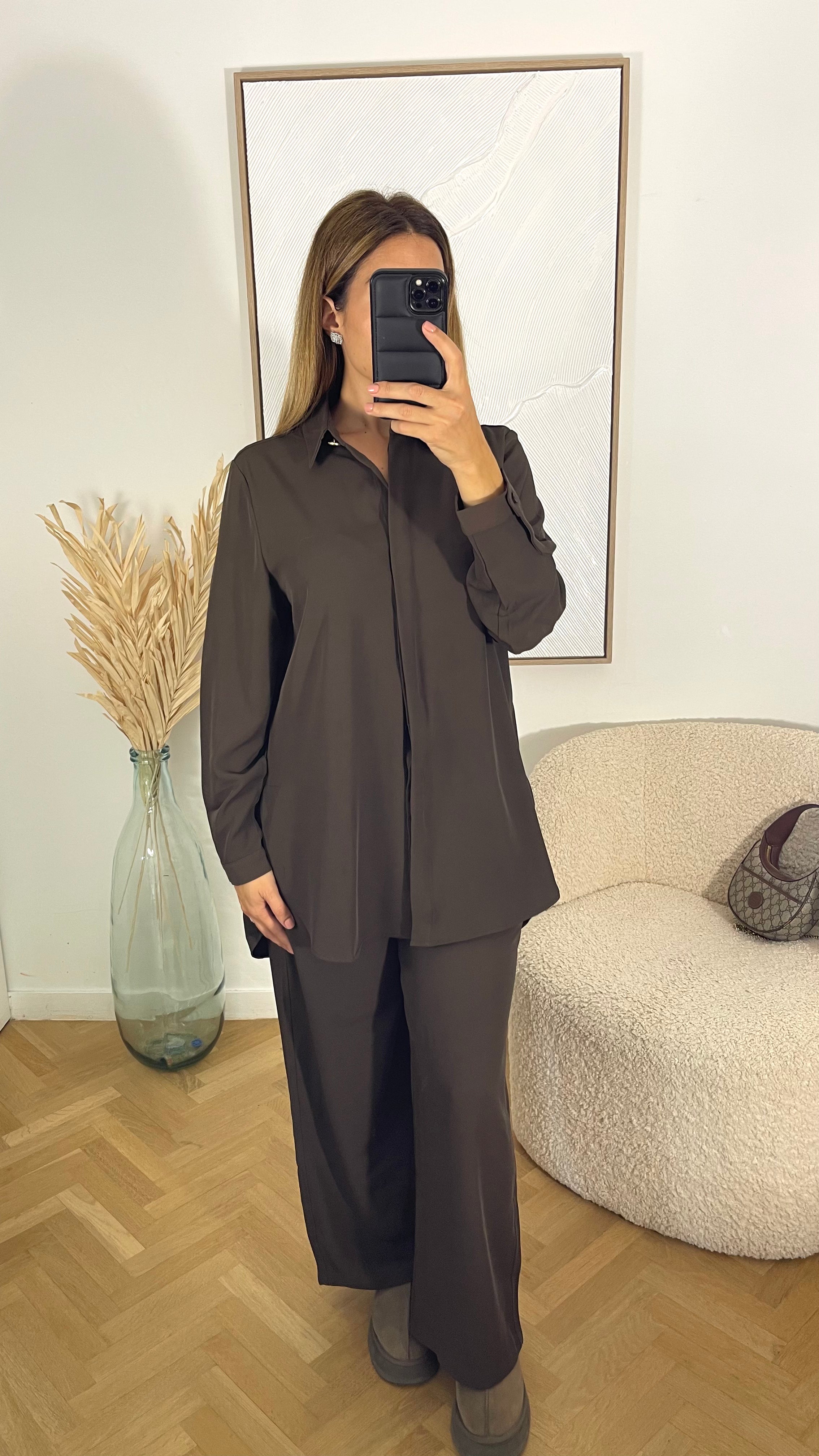 ENSEMBLE CHEMISE ET PANTALON FLUIDES MARRON - PREMIUM