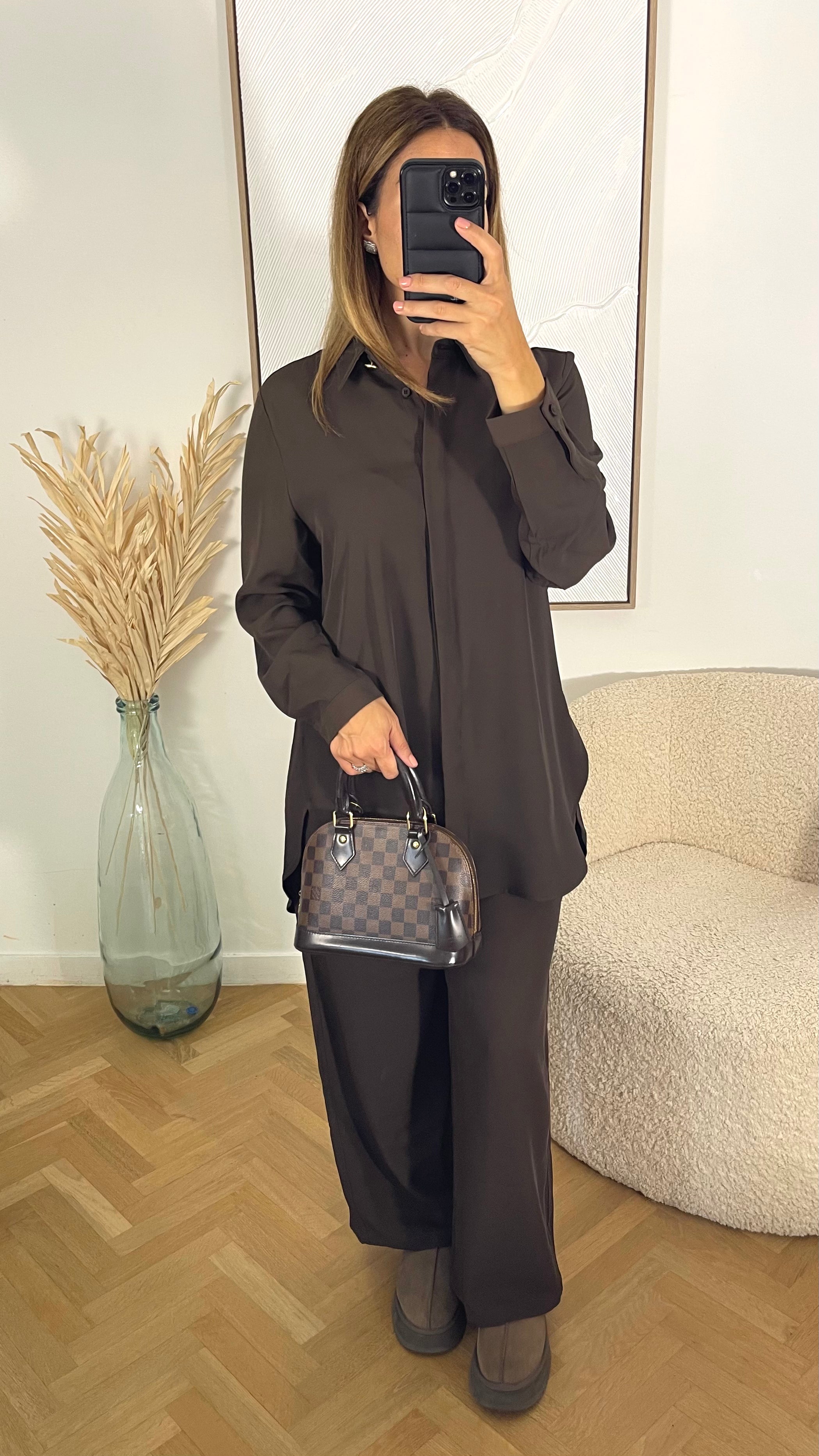 ENSEMBLE CHEMISE ET PANTALON FLUIDES MARRON - PREMIUM