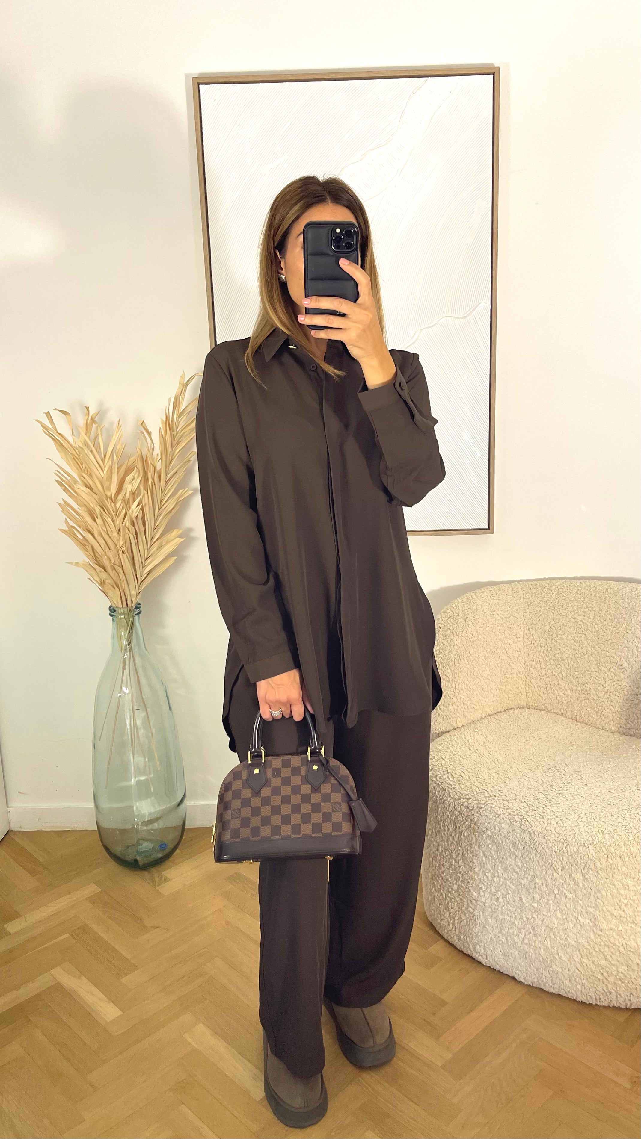 ENSEMBLE CHEMISE ET PANTALON FLUIDES MARRON - PREMIUM