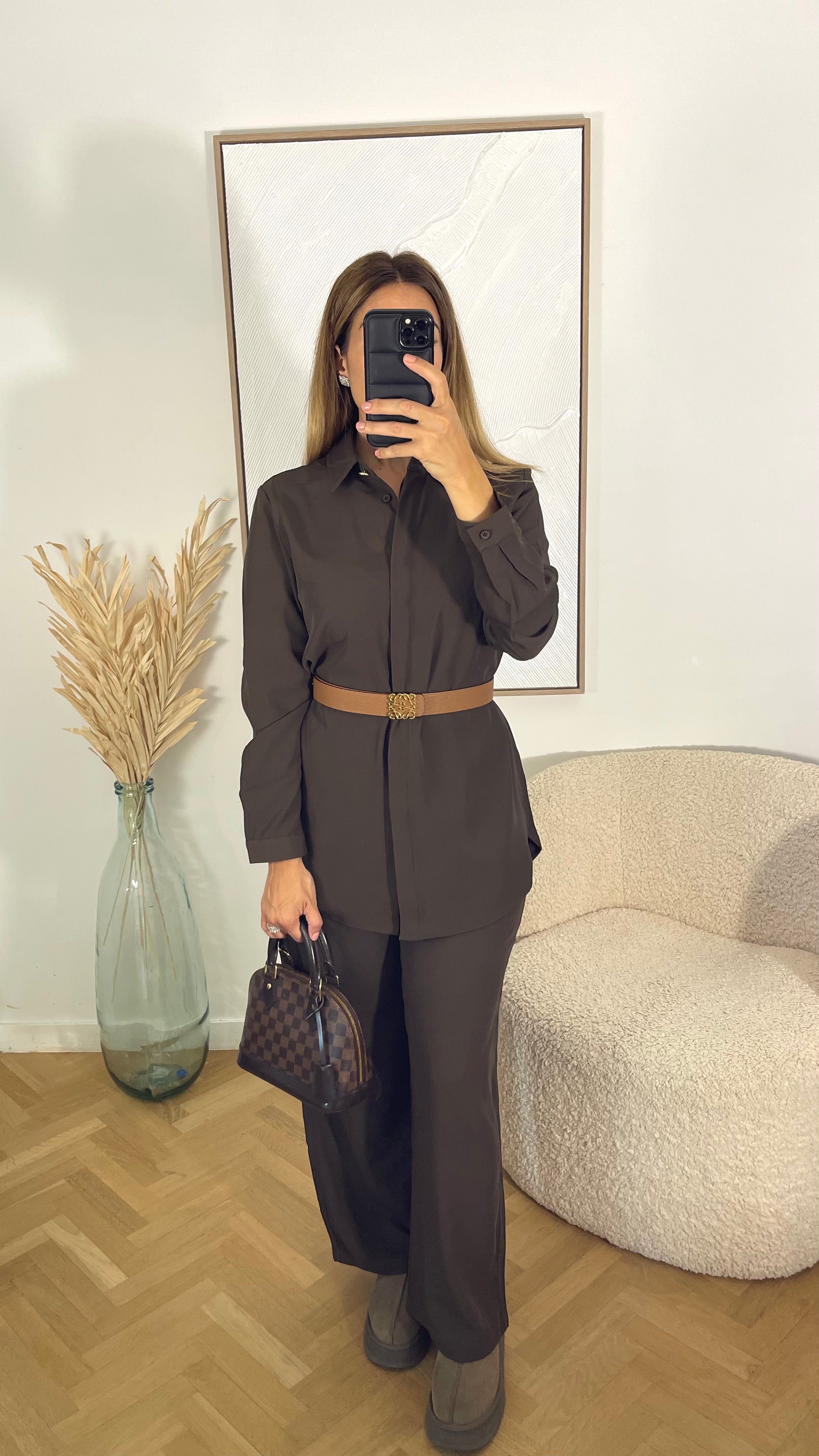 ENSEMBLE CHEMISE ET PANTALON FLUIDES MARRON - PREMIUM