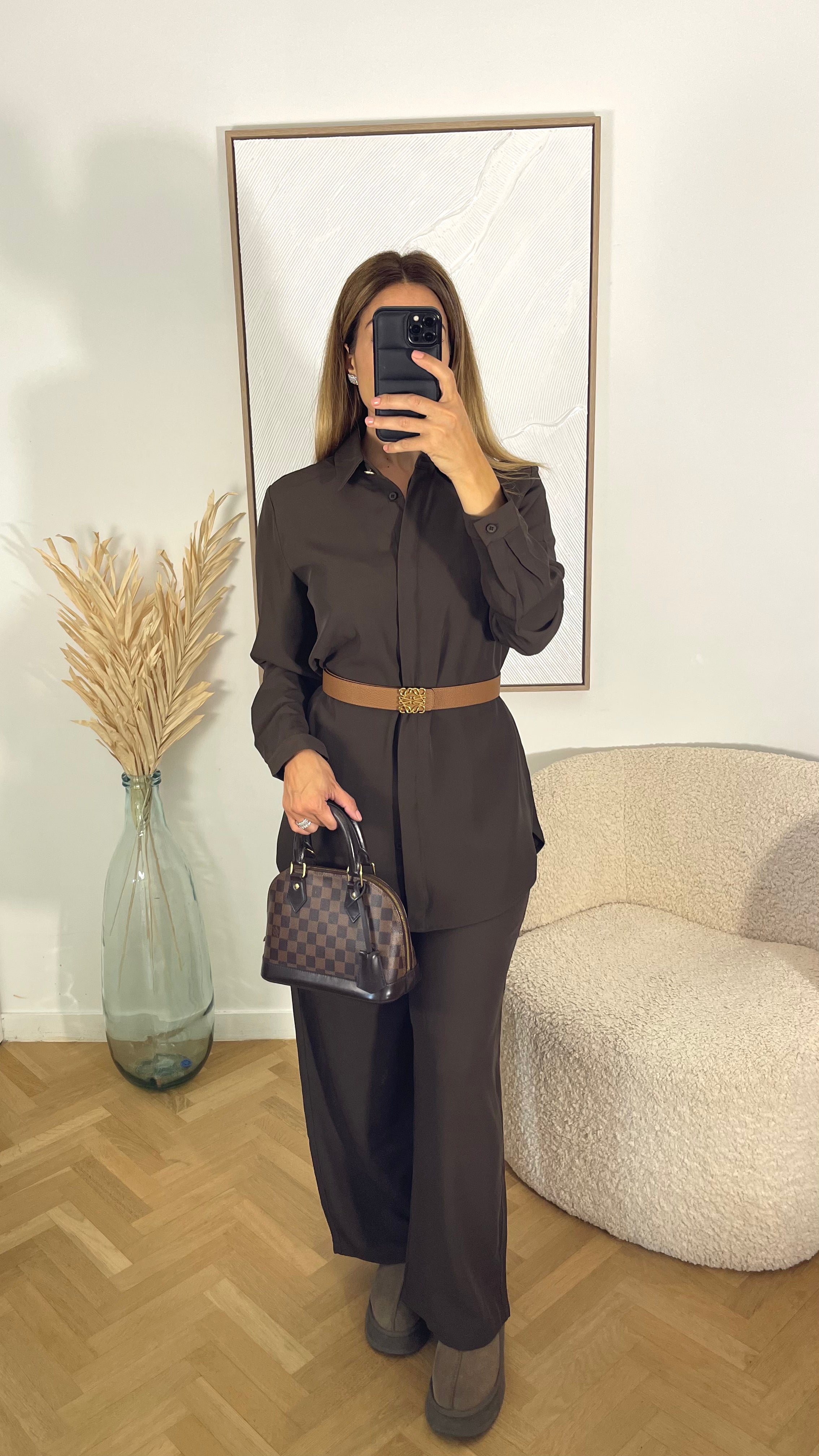 ENSEMBLE CHEMISE ET PANTALON FLUIDES MARRON - PREMIUM